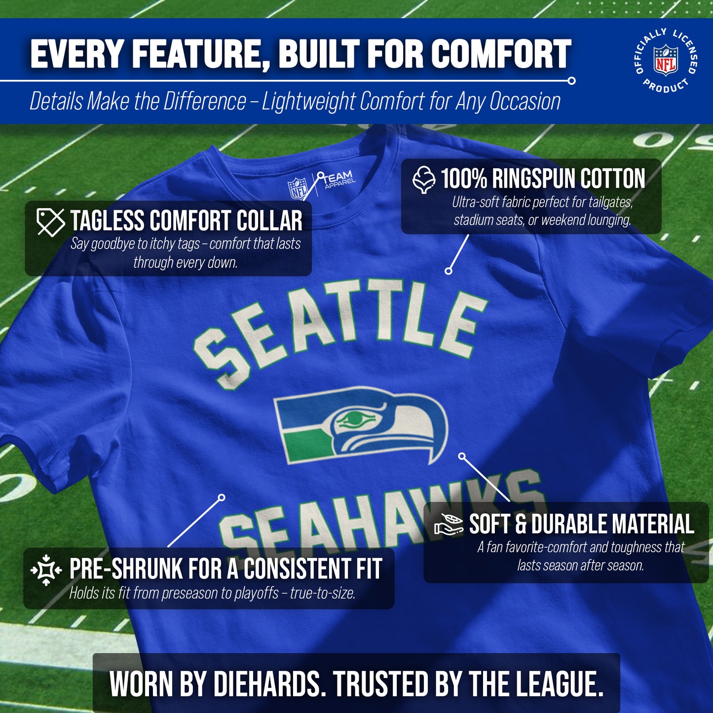 Seattle Seahawks NFL Adult Retro Gameday Unisex T-Shirt - Navy