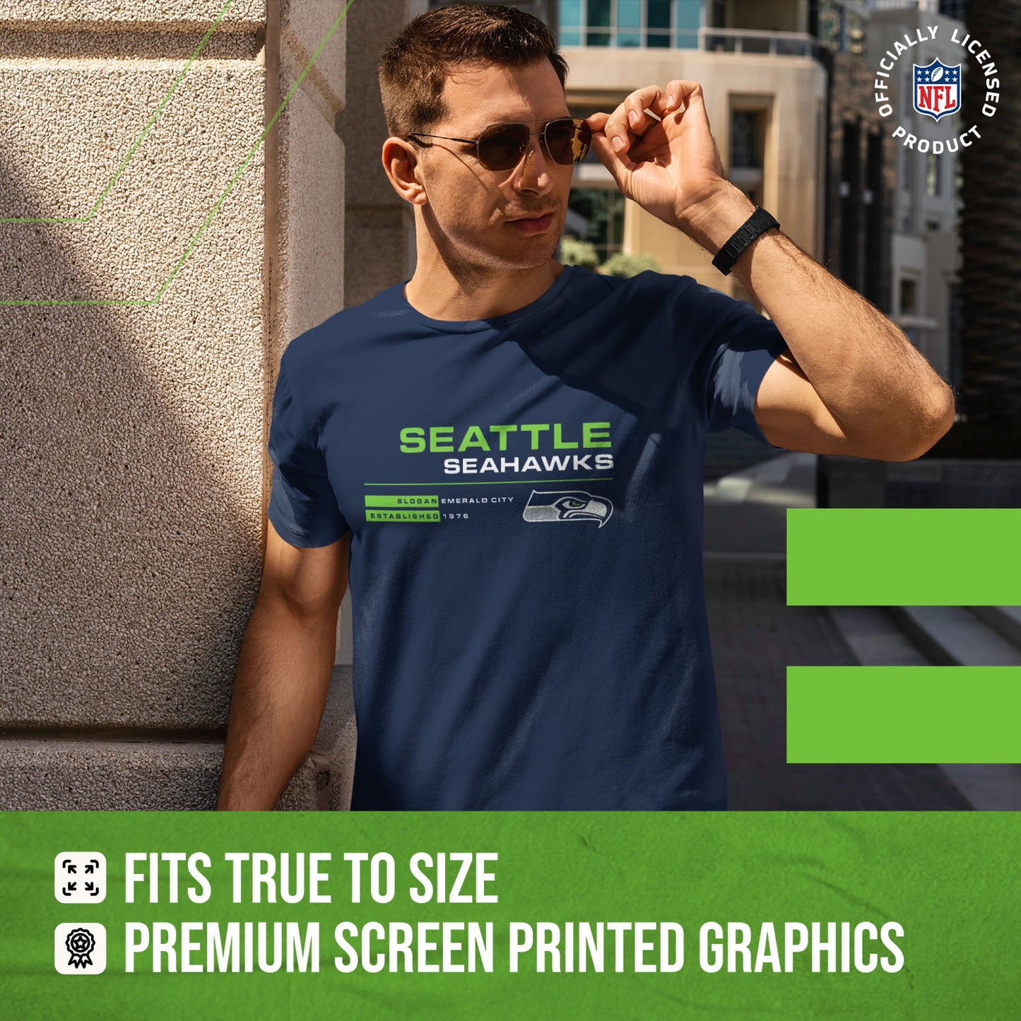 Seattle Seahawks Adult NFL Speed Stat Sheet T-Shirt - Navy