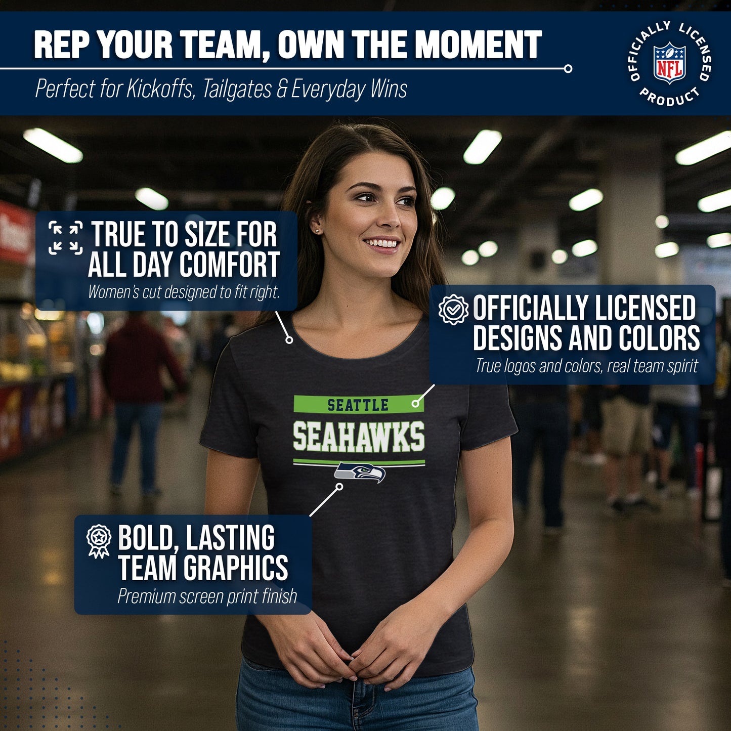 Seattle Seahawks NFL Women's Team Block Charcoal Tagless T-Shirt - Charcoal