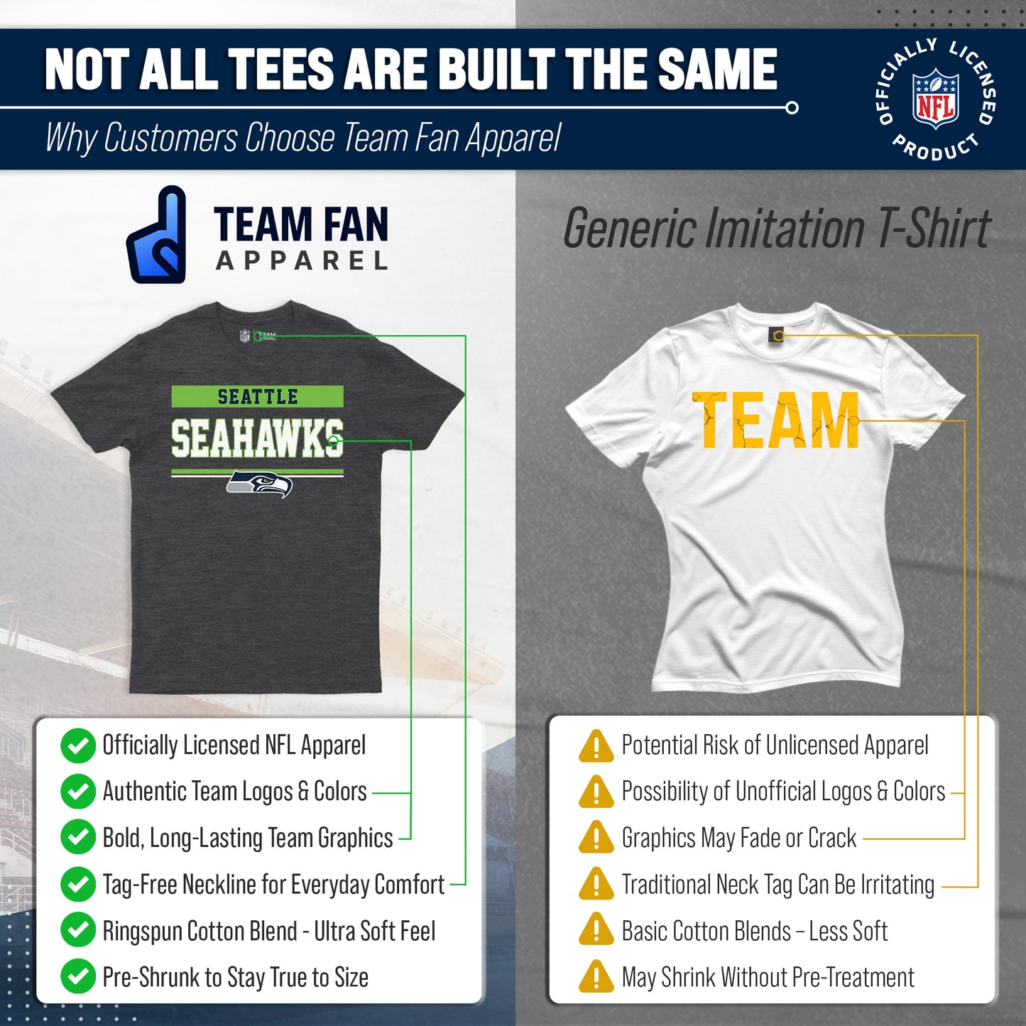Seattle Seahawks NFL Adult Team Block Tagless T-Shirt - Charcoal