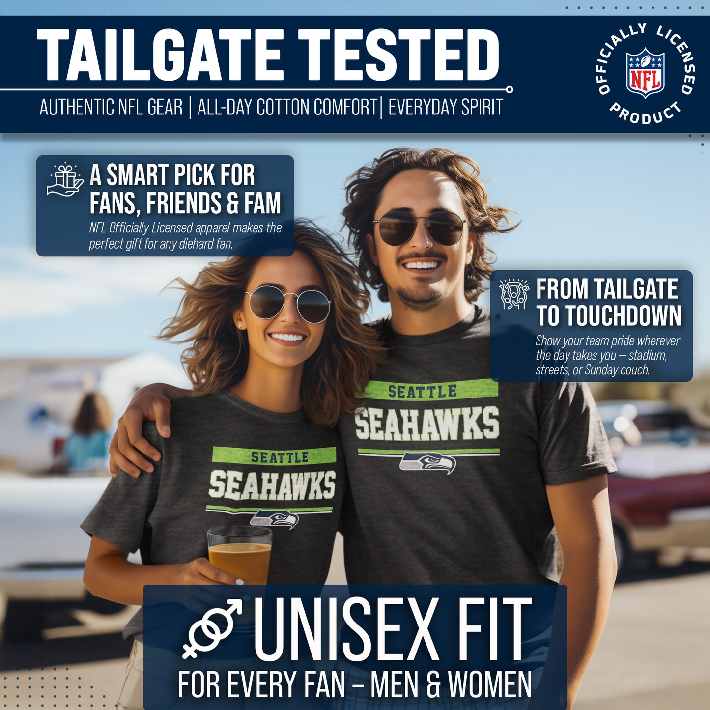 Seattle Seahawks NFL Adult Team Block Tagless T-Shirt - Charcoal