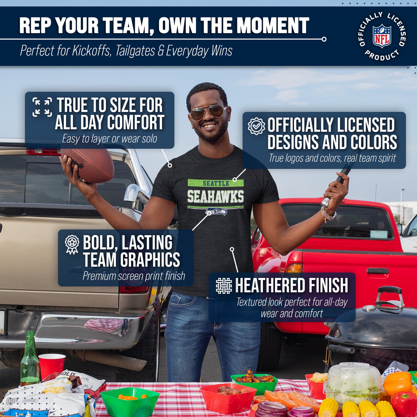 Seattle Seahawks NFL Adult Team Block Tagless T-Shirt - Charcoal