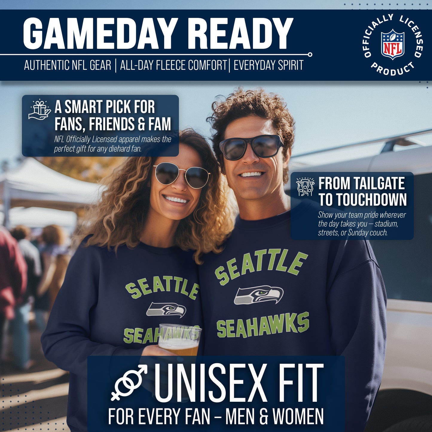 Seattle Seahawks NFL Adult Gameday Football Crewneck Sweatshirt - Navy