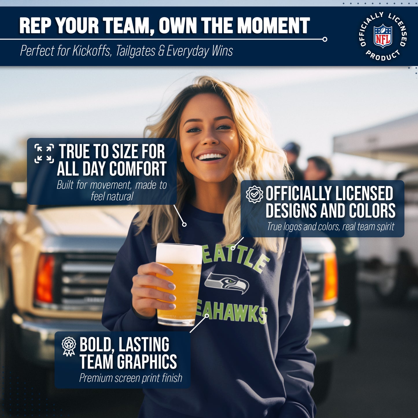 Seattle Seahawks NFL Adult Gameday Football Crewneck Sweatshirt - Navy