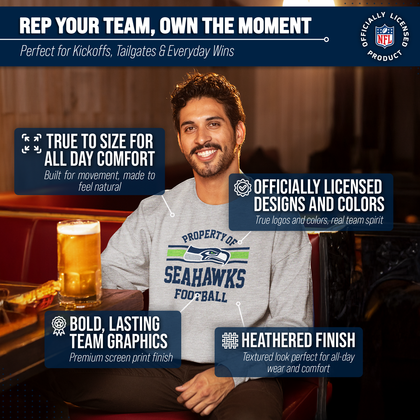 Seattle Seahawks NFL Adult Property Of Crewneck Fleece Sweatshirt - Sport Gray