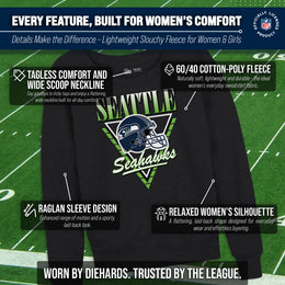 Seattle Seahawks NFL Womens Retro Triangle Slouchy Crewneck - Heather Charcoal