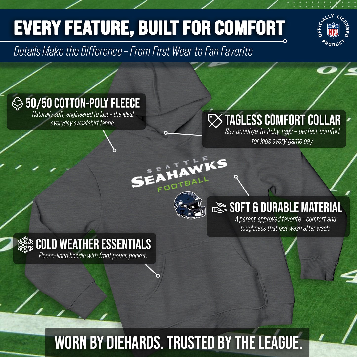 Seattle Seahawks NFL Youth Football Helmet Hood - Charcoal