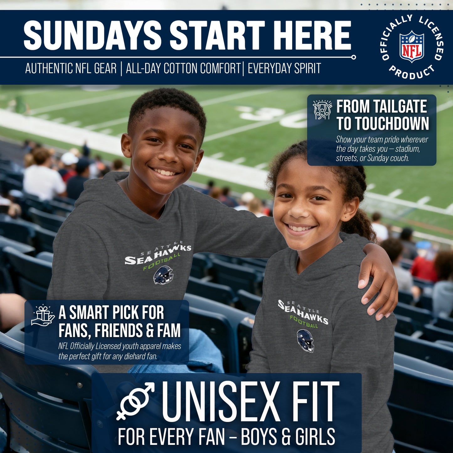 Seattle Seahawks NFL Youth Football Helmet Hood - Charcoal