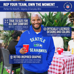Seattle Seahawks NFL Adult Unisex Retro Gameday Ultra Soft Fleece Hooded Sweatshirt - Royal