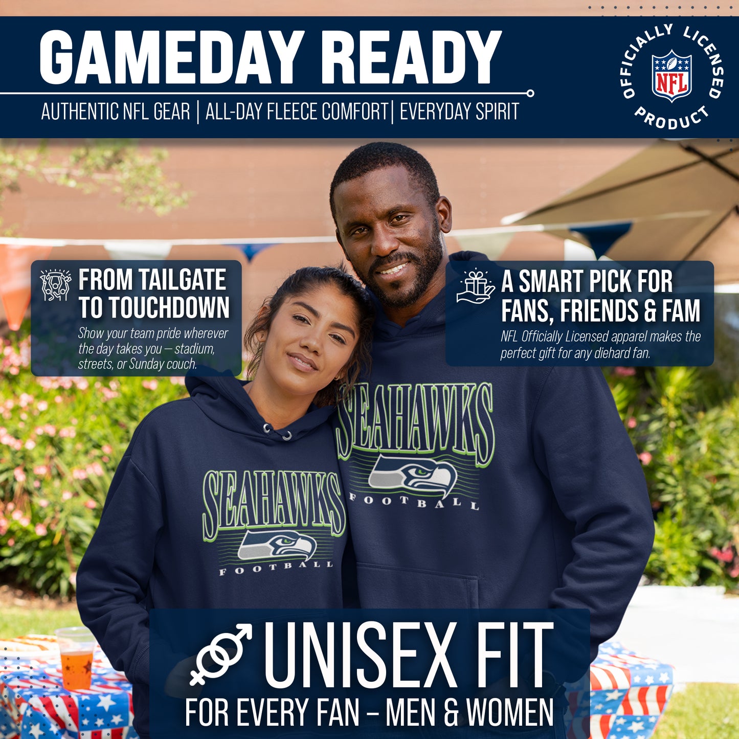 Seattle Seahawks NFL Adult Unisex Overtime Blueprint Soft Fleece Hooded Sweatshirt - Navy