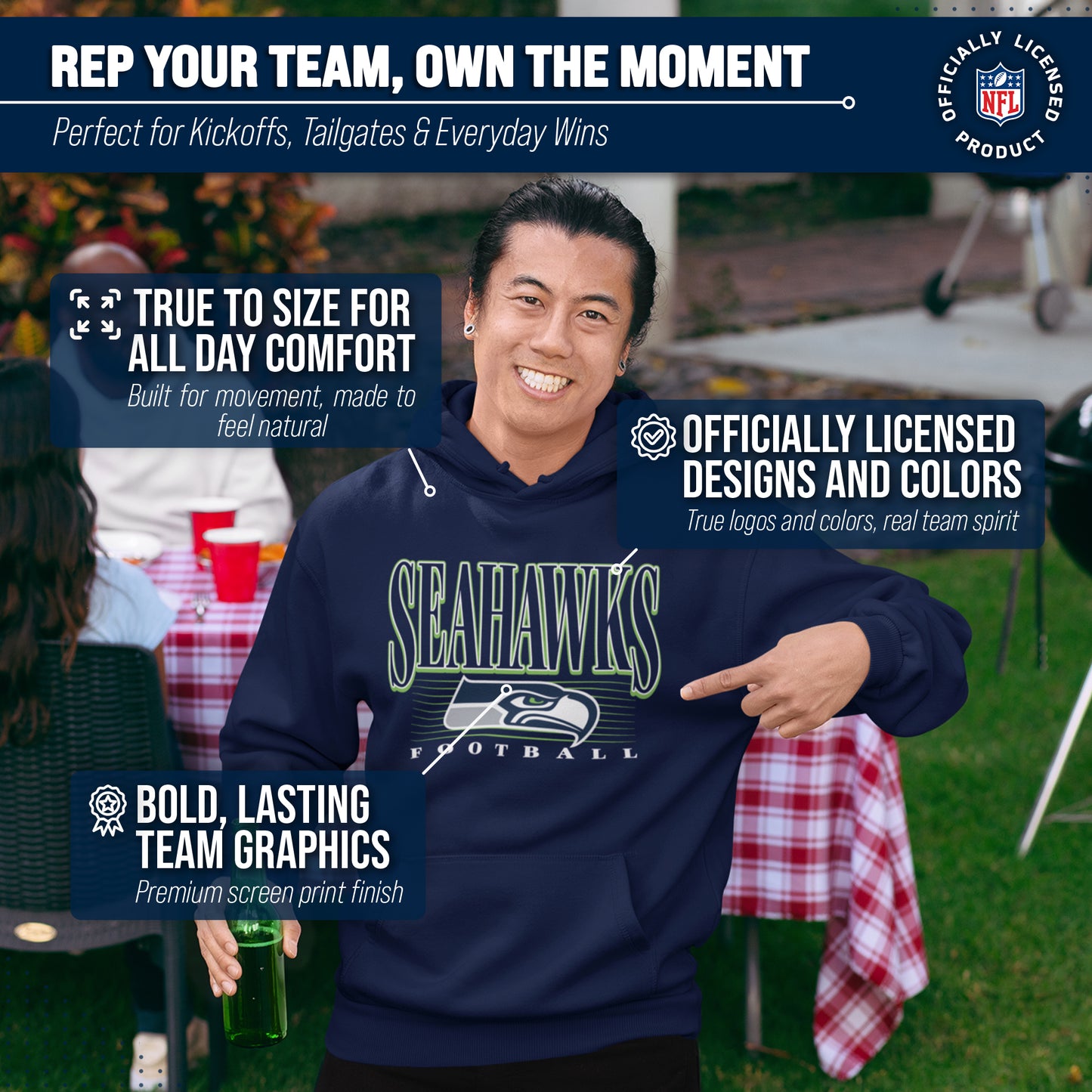 Seattle Seahawks NFL Adult Unisex Overtime Blueprint Soft Fleece Hooded Sweatshirt - Navy