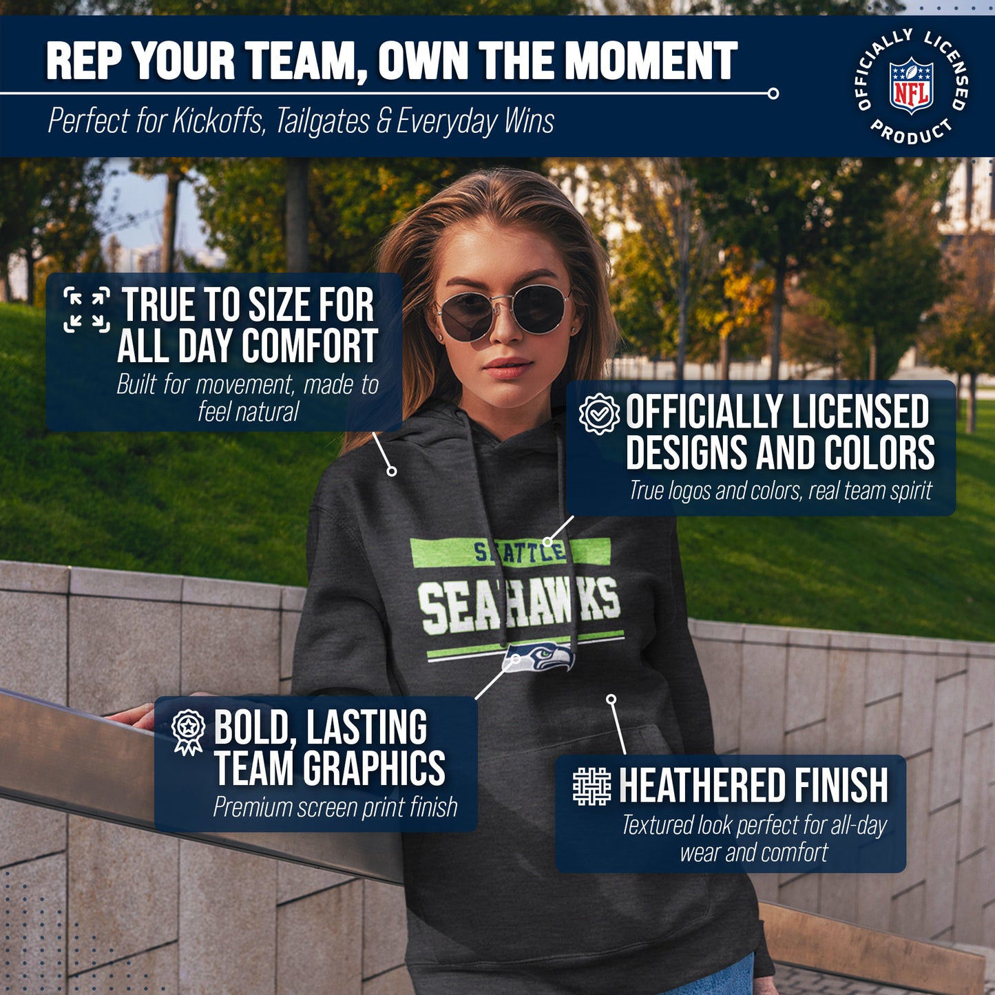 Seattle Seahawks NFL Adult Gameday Charcoal Hooded Sweatshirt - Charcoal