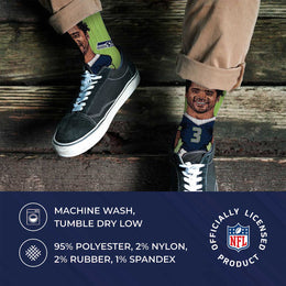 Seattle Seahawks NFL Adult V Curve MVP Player Crew Socks - Lime Green