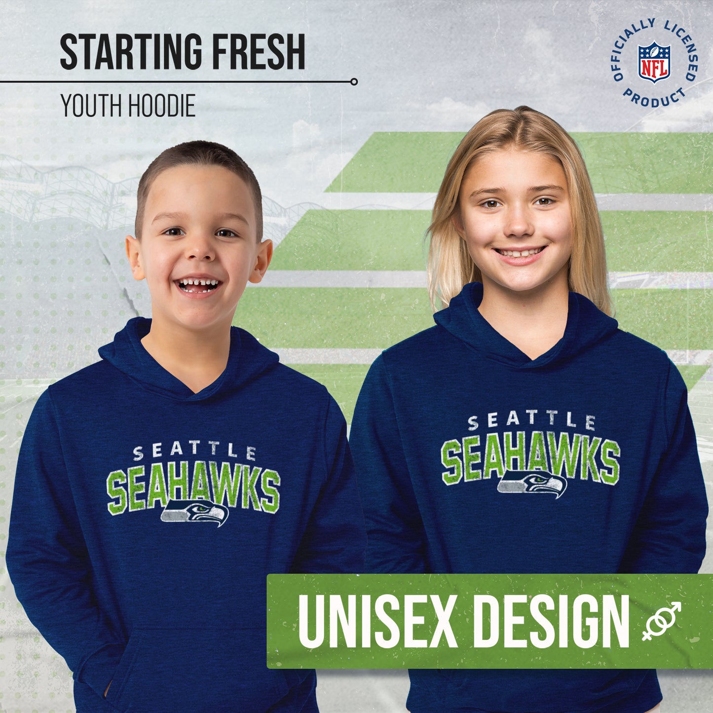 Seattle Seahawks NFL Youth Starting Fresh Hoodie- Pro Football Sweatshirt for Boys and Girls - Navy
