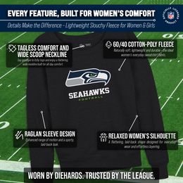 Seattle Seahawks Women's NFL Ultimate Fan Logo Slouchy Crewneck -Tagless Fleece Lightweight Pullover - Charcoal