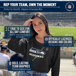 Seattle Seahawks Women's NFL Ultimate Fan Logo Slouchy Crewneck -Tagless Fleece Lightweight Pullover - Charcoal