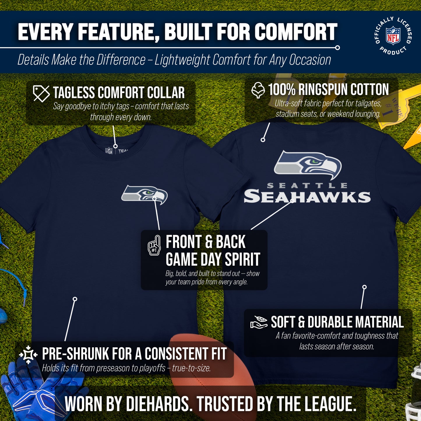Seattle Seahawks NFL Pro Football Final Countdown Adult Cotton-Poly Short Sleeved T-Shirt For Men & Women - Navy