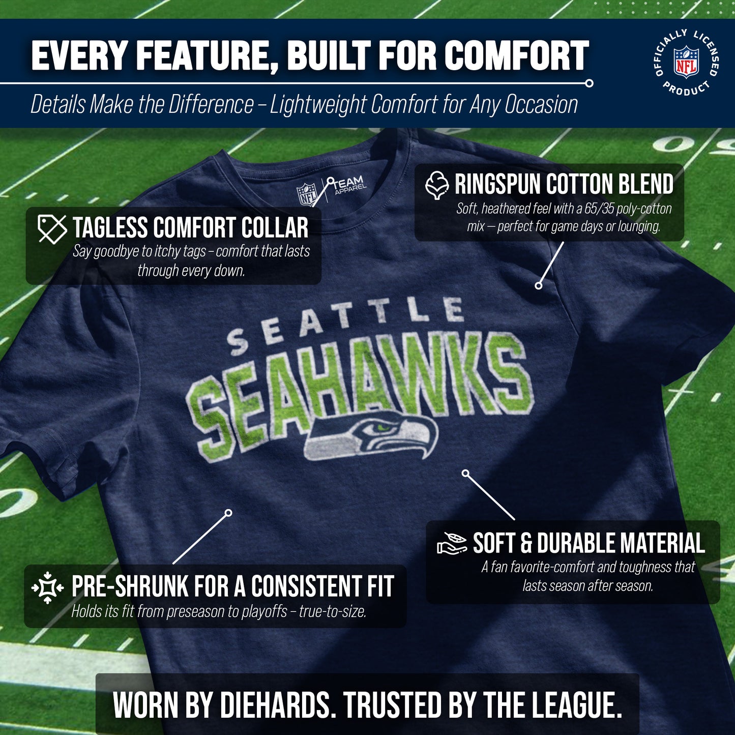 Seattle Seahawks NFL Starting Fresh Short Sleeve Heather T-Shirt - Navy