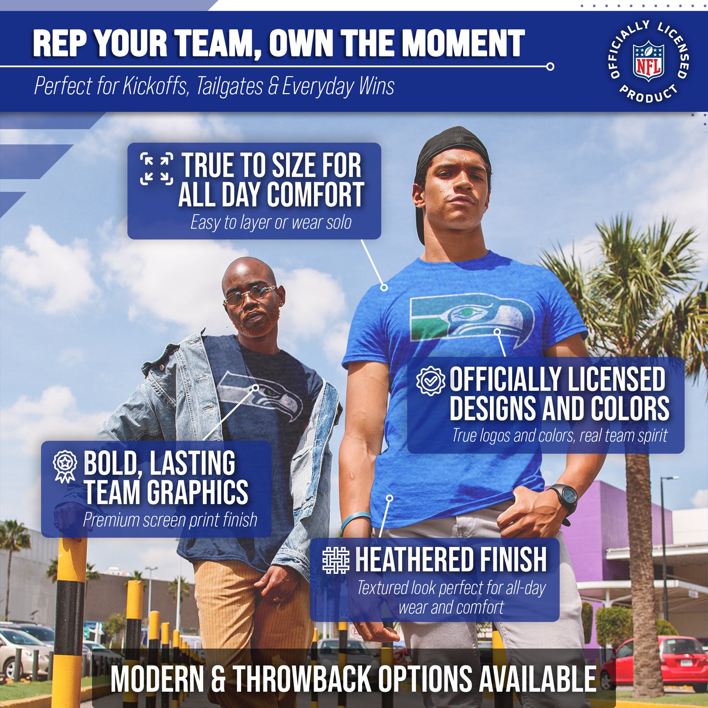 Seattle Seahawks NFL Modern Throwback T-shirt - Royal