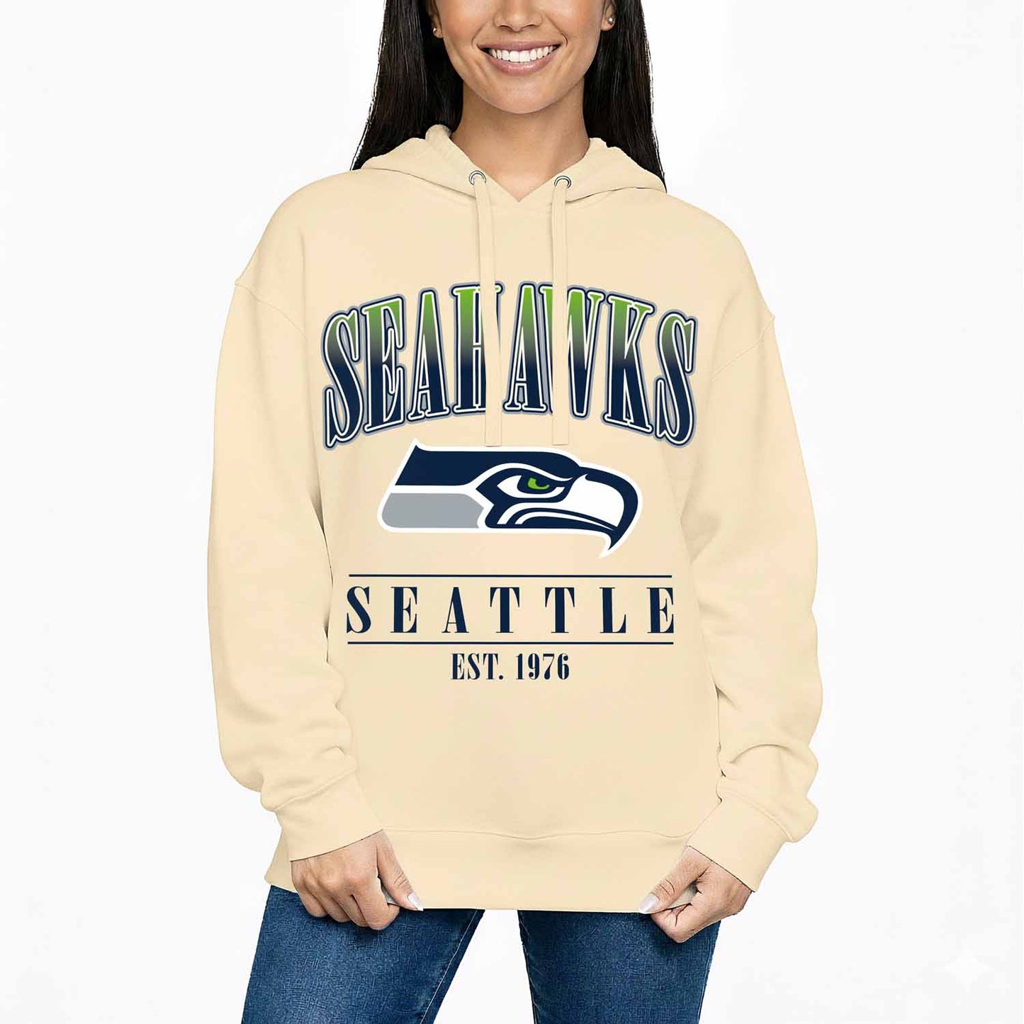 Seattle Seahawks Ladies NFL Starstruck Fleece Pullover Hooded Sweatshirt - Cream