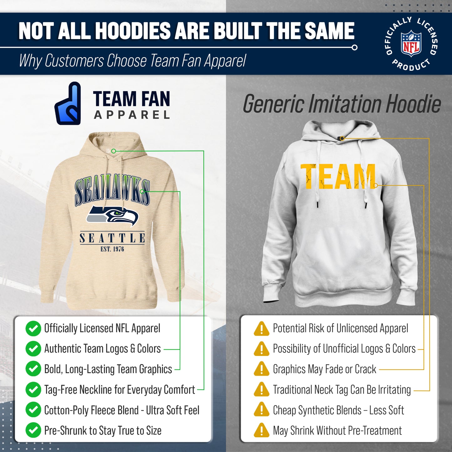 Seattle Seahawks Ladies NFL Starstruck Fleece Pullover Hooded Sweatshirt - Cream