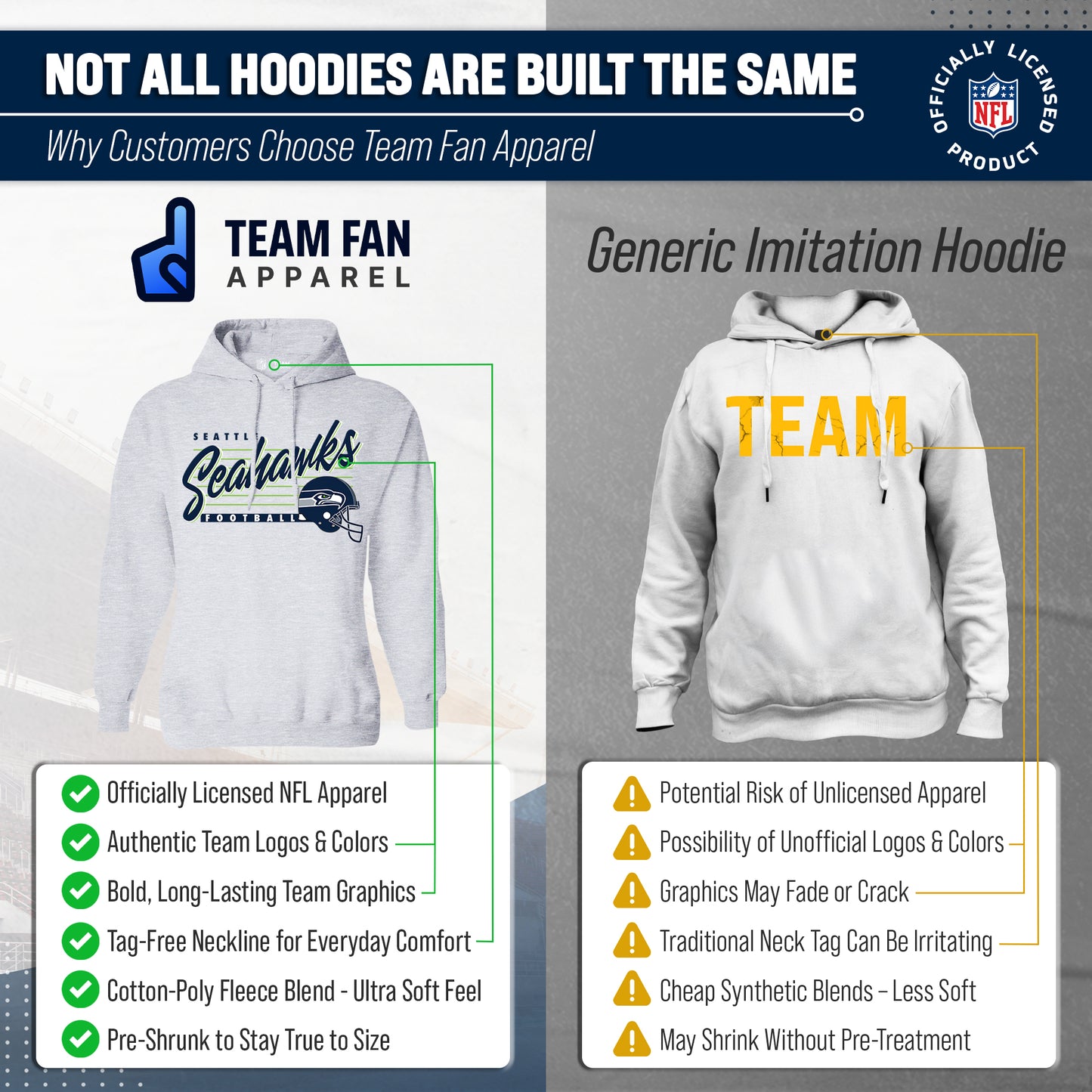 Seattle Seahawks Ladies NFL Scrimmage Line Fleece Pullover Hooded Sweatshirt - Gray Heather
