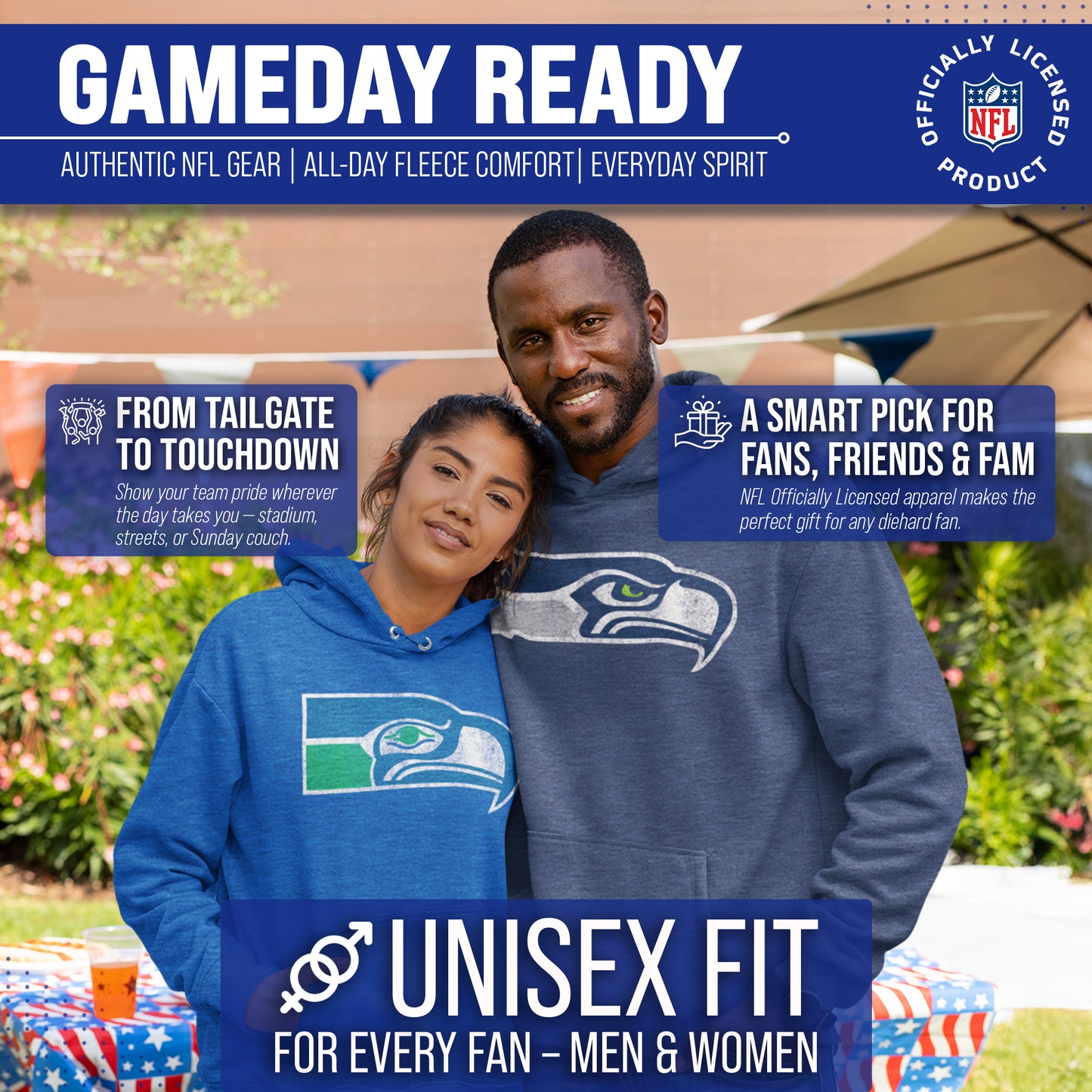 Seattle Seahawks NFL Adult Unisex Modern Throwback Ultra Soft Fleece Hooded Sweatshirt - Royal