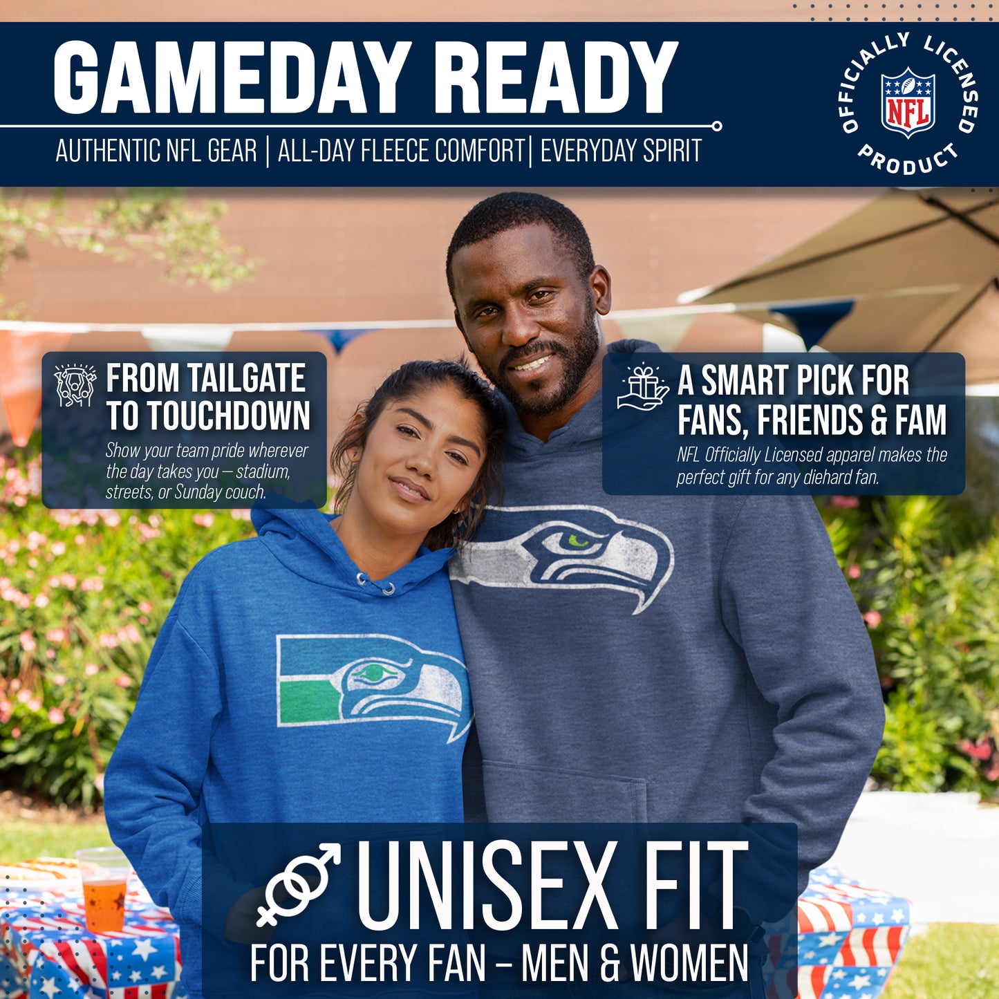 Seattle Seahawks NFL Adult Unisex Modern Throwback Ultra Soft Fleece Hooded Sweatshirt - Navy