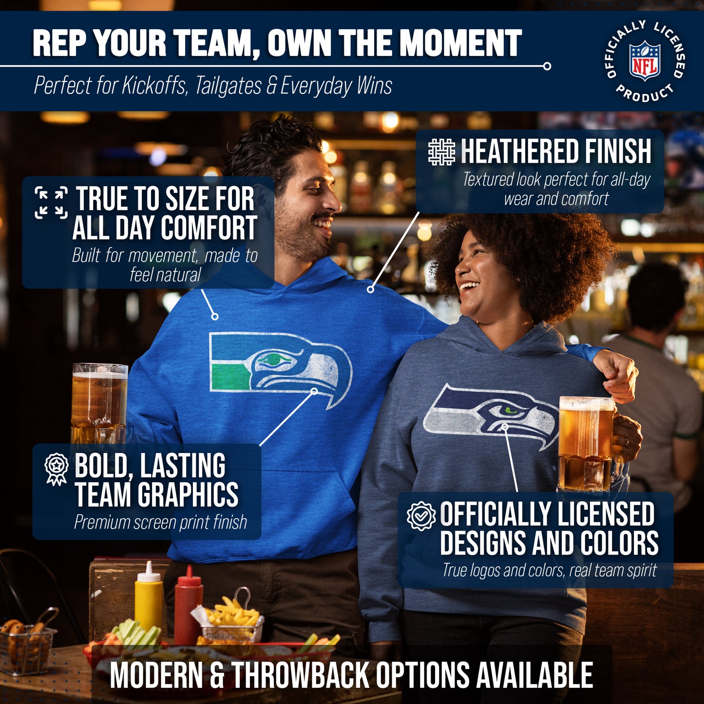 Seattle Seahawks NFL Adult Unisex Modern Throwback Ultra Soft Fleece Hooded Sweatshirt - Navy