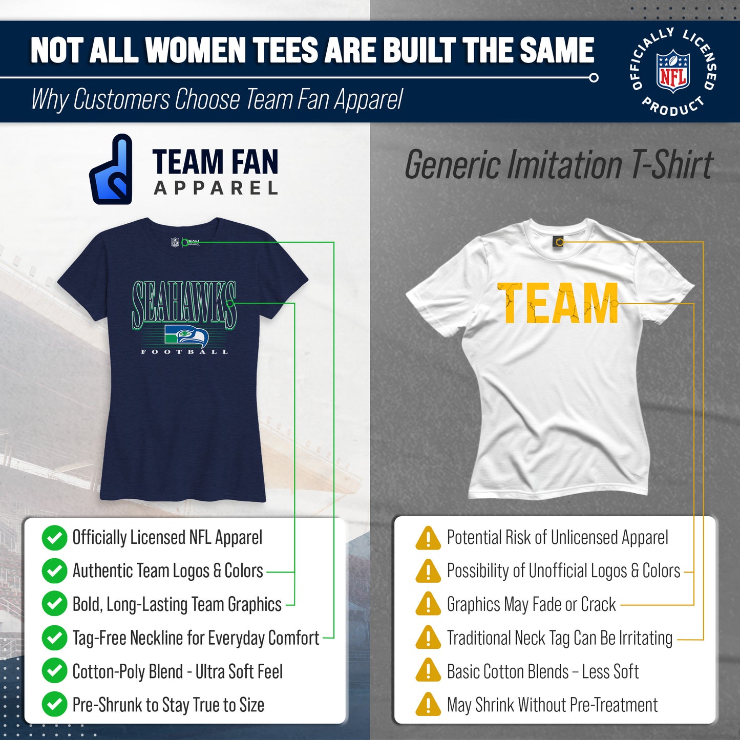 Seattle Seahawks NFL Womens Overtime Blueprint Tag-Less T-Shirt - Navy