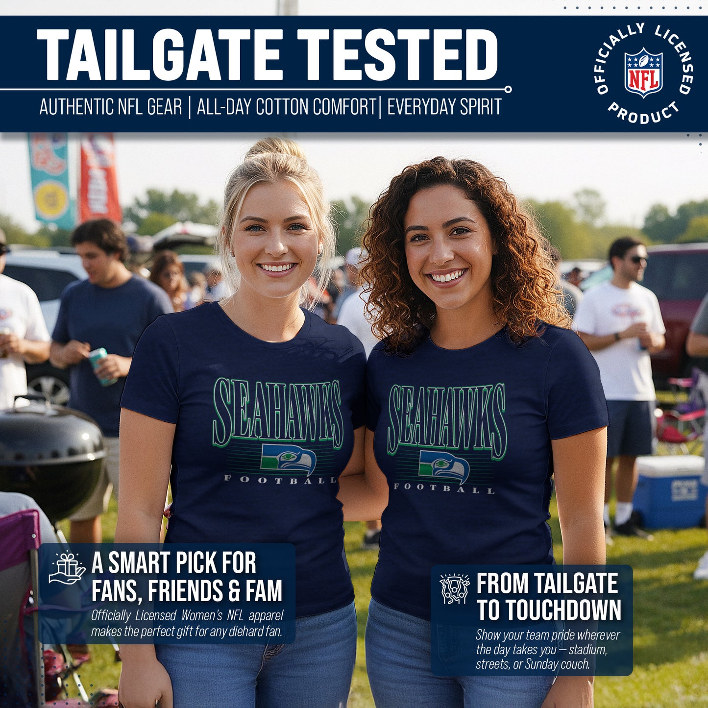 Seattle Seahawks NFL Womens Overtime Blueprint Tag-Less T-Shirt - Navy