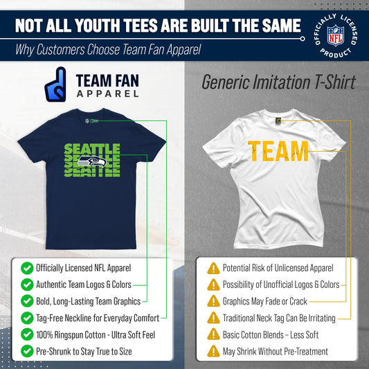 Seattle Seahawks NFL Youth Repeating Logo Football T-Shirt Unisex Tag Free Comfortable - Navy