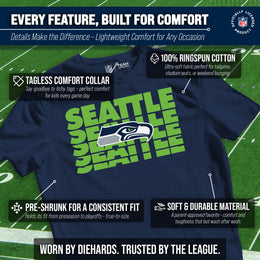 Seattle Seahawks NFL Youth Repeating Logo Football T-Shirt Unisex Tag Free Comfortable - Navy