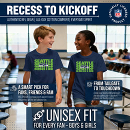 Seattle Seahawks NFL Youth Repeating Logo Football T-Shirt Unisex Tag Free Comfortable - Navy