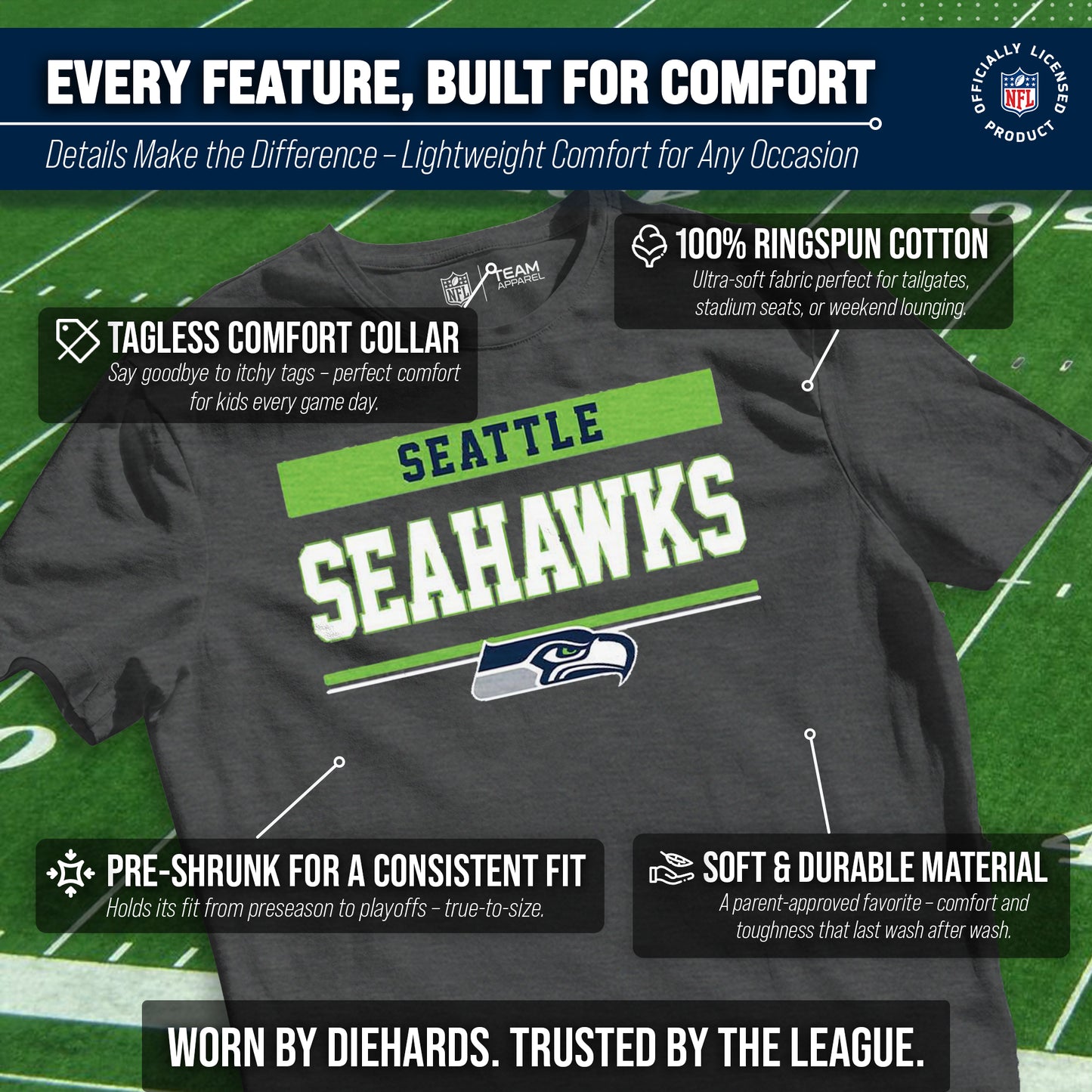 Seattle Seahawks NFL Youth Short Sleeve Charcoal T Shirt - Charcoal