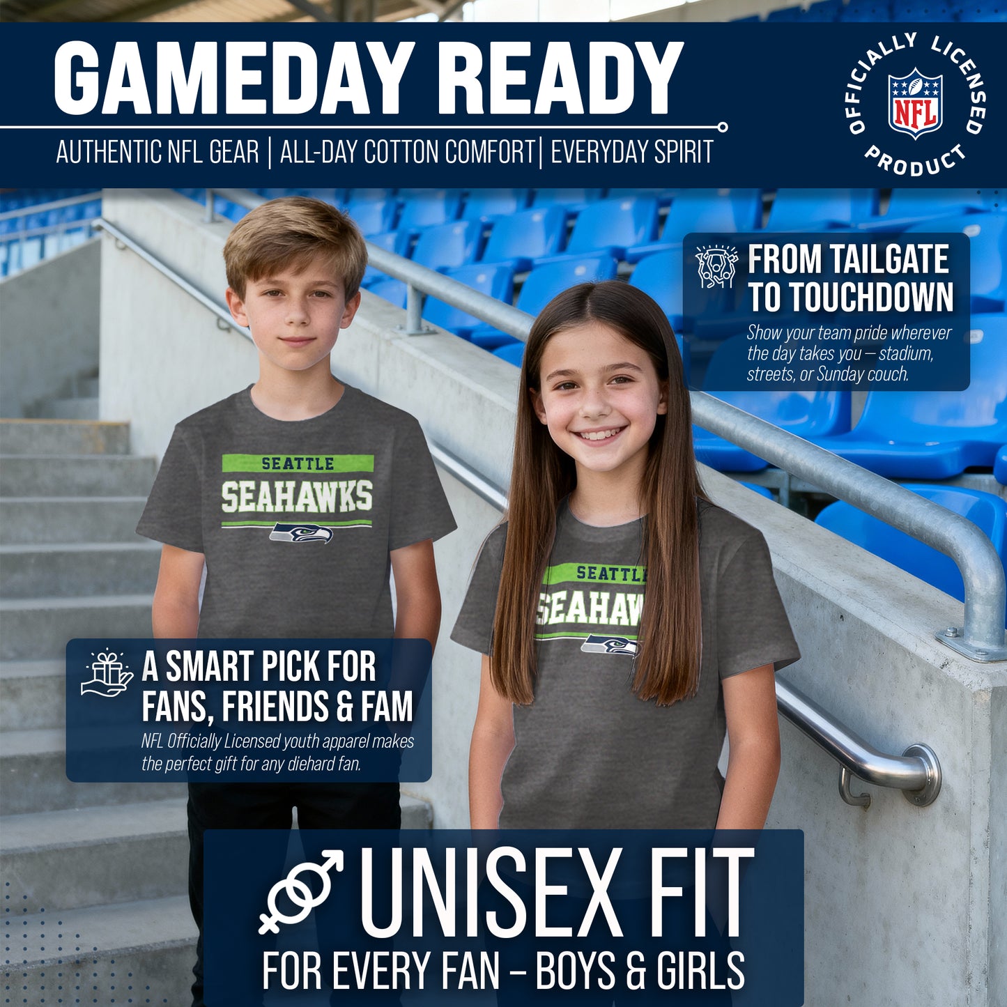 Seattle Seahawks NFL Youth Short Sleeve Charcoal T Shirt - Charcoal