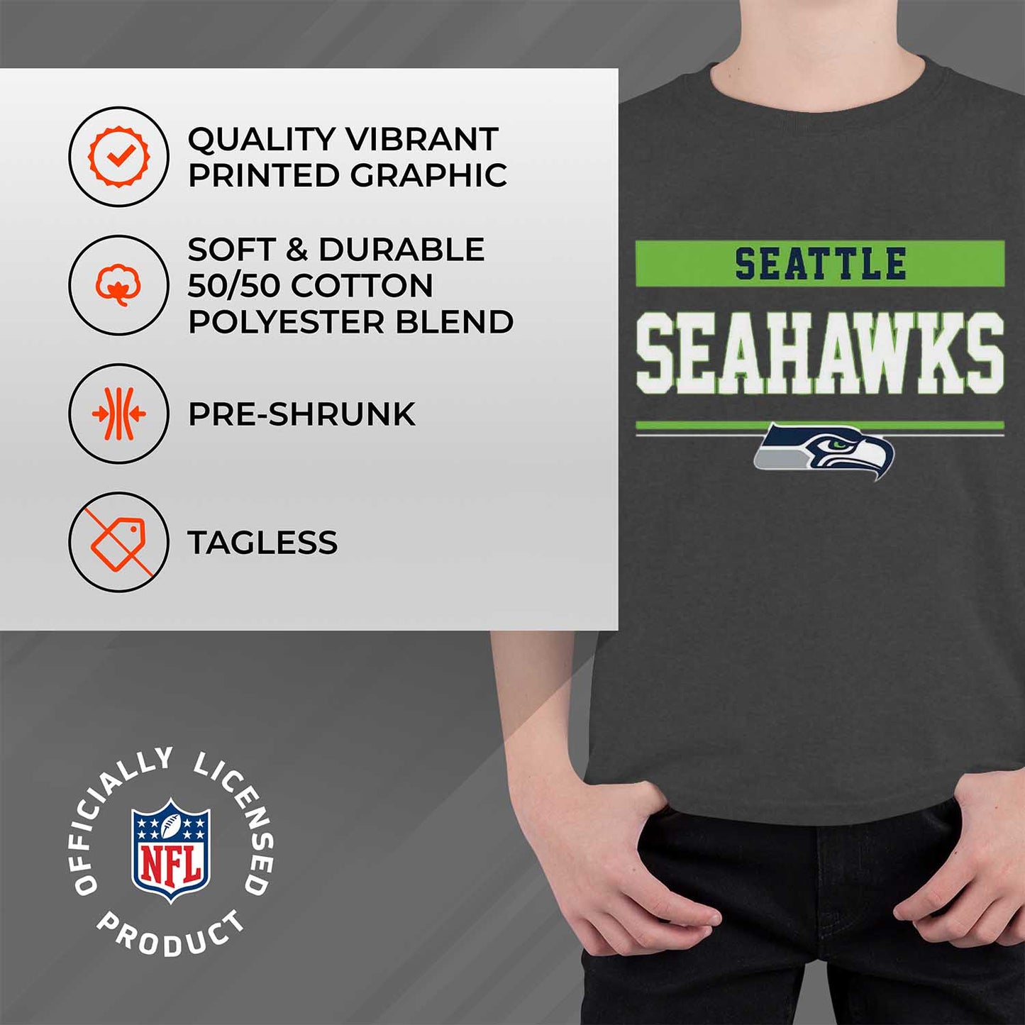 Seattle Seahawks NFL Youth Short Sleeve Charcoal T Shirt - Charcoal