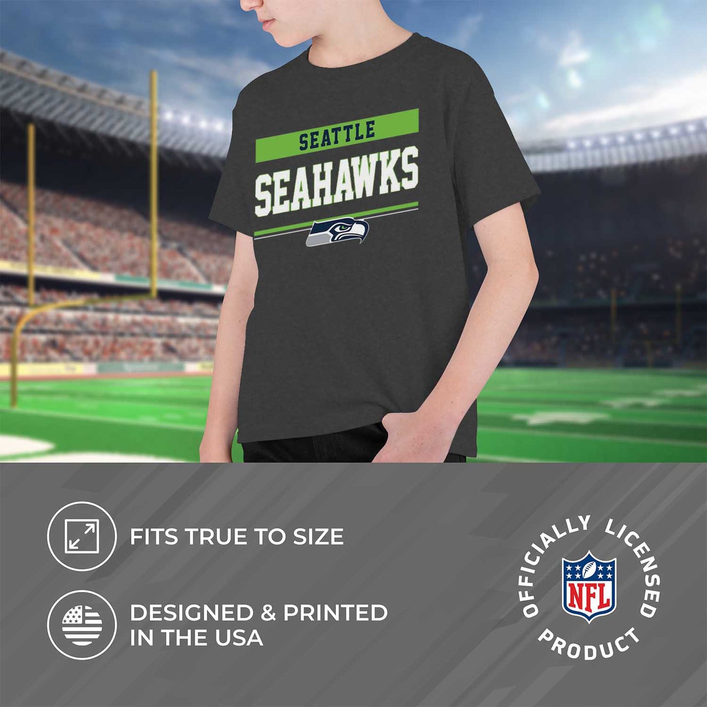 Seattle Seahawks NFL Youth Short Sleeve Charcoal T Shirt - Charcoal