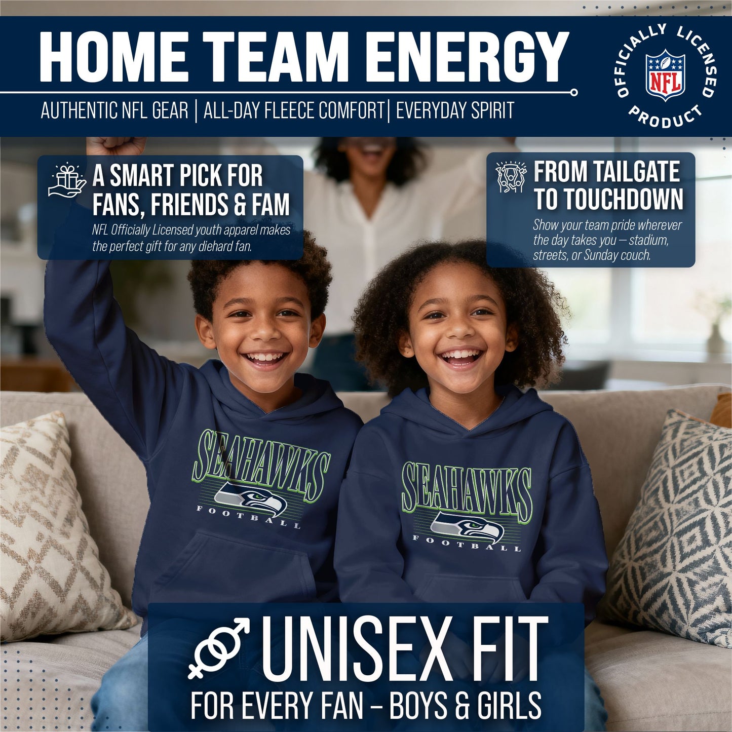 Seattle Seahawks NFL Youth Overtime Blueprint Football Fleece Hooded Sweatshirt - Navy