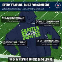 Seattle Seahawks NFL Youth Repeating Logo Football Fleece Hooded Sweatshirt - Navy