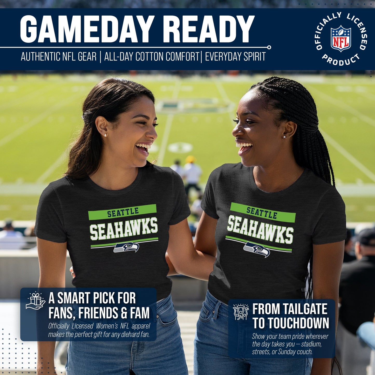 Seattle Seahawks NFL Women's Team Block Charcoal Tagless T-Shirt - Charcoal