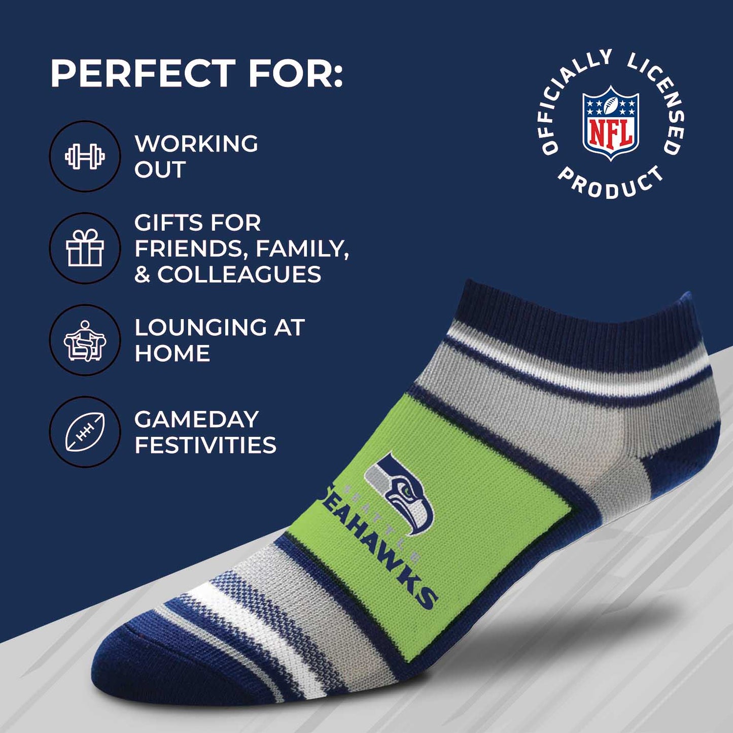 Seattle Seahawks Adult Marquis Addition No Show Socks - Navy