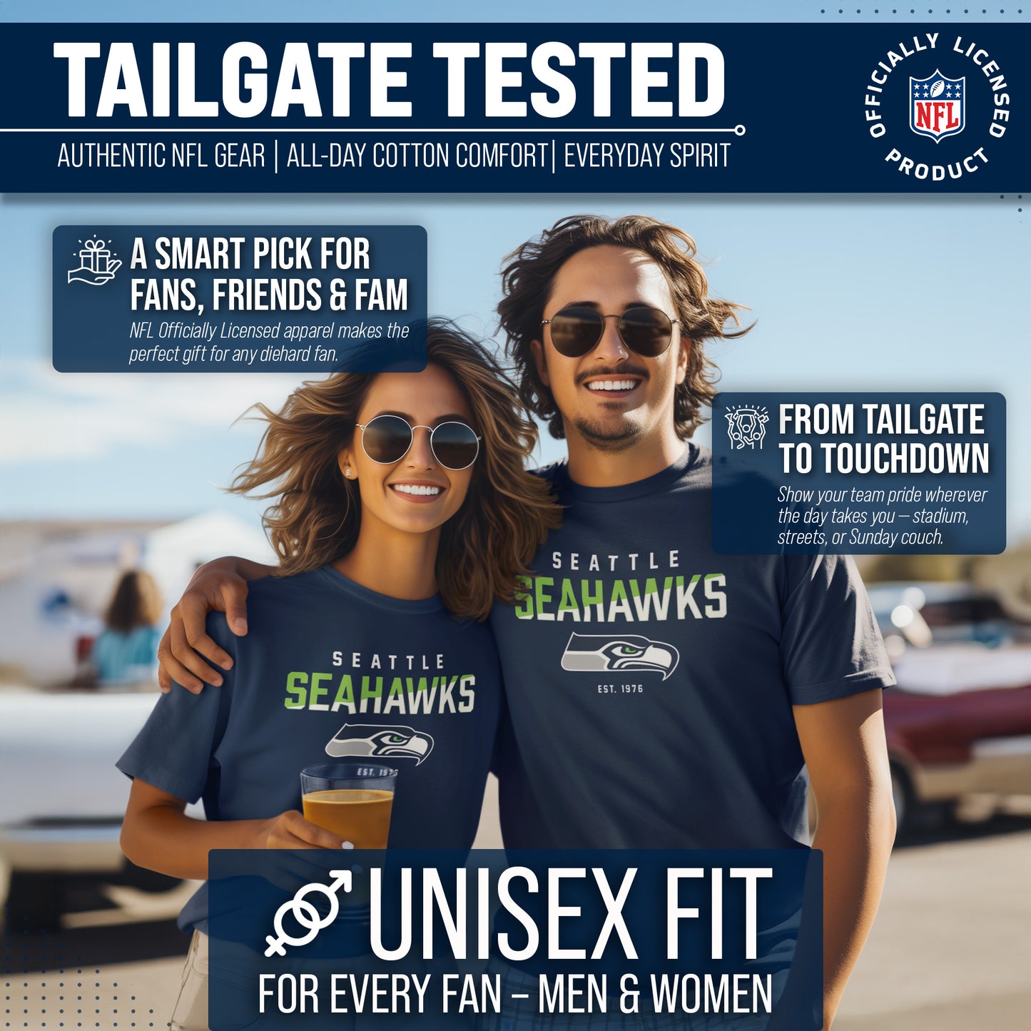 Seattle Seahawks Adult NFL Diagonal Fade Color Block T-Shirt - Navy