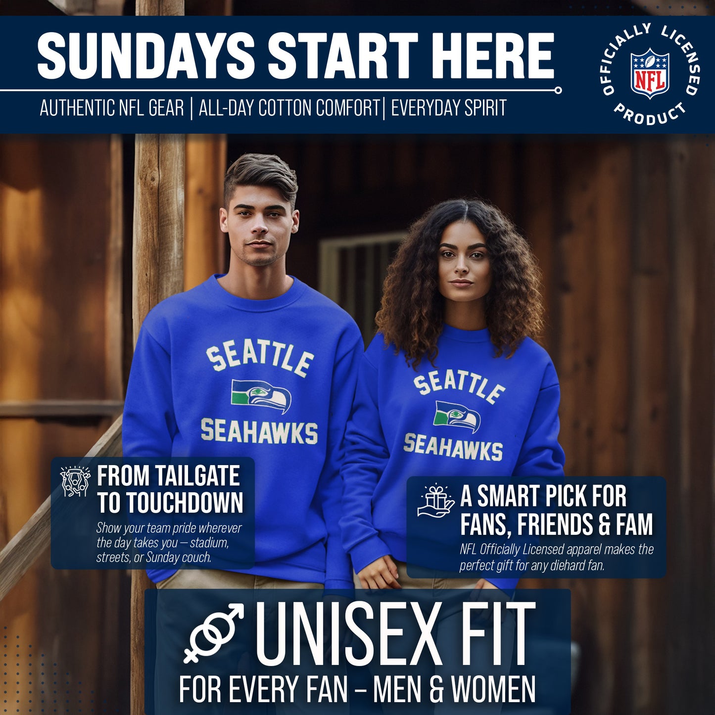 Seattle Seahawks NFL Adult Unisex Retro Gameday Ultra Soft Fleece Crewneck Sweatshirt - Royal