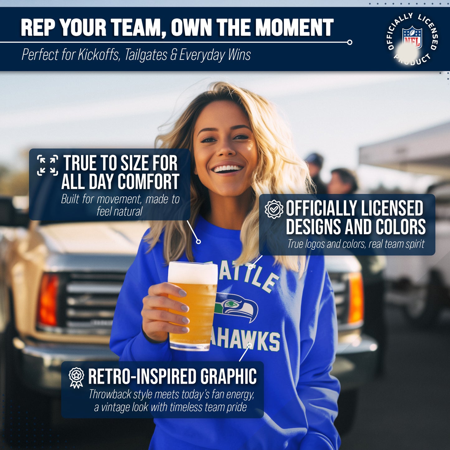 Seattle Seahawks NFL Adult Unisex Retro Gameday Ultra Soft Fleece Crewneck Sweatshirt - Royal