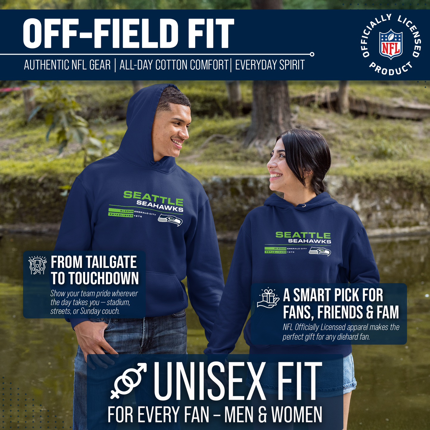 Seattle Seahawks Adult NFL Speed Stat Sheet Fleece Hooded Sweatshirt - Navy