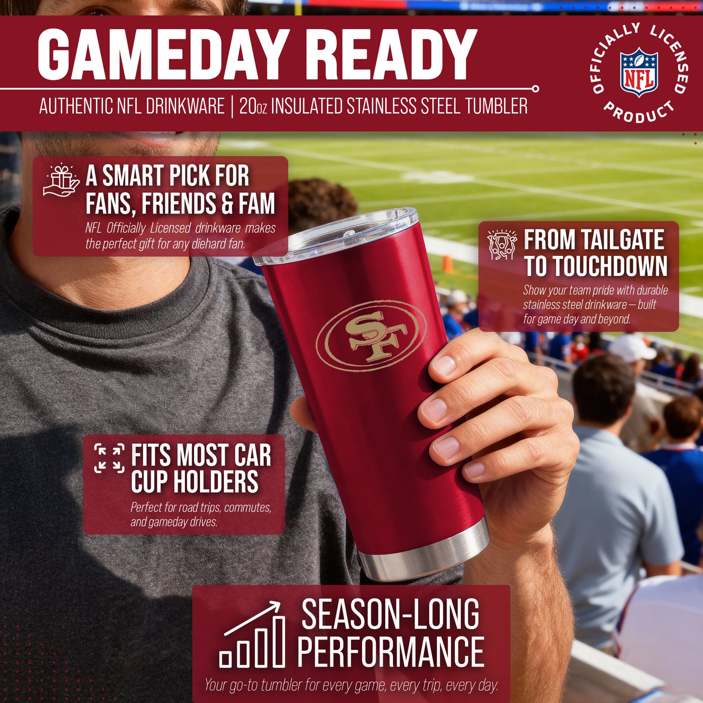 San Francisco 49ers NFL 20oz Gameday Stainless Steel Tumbler - Cardinal