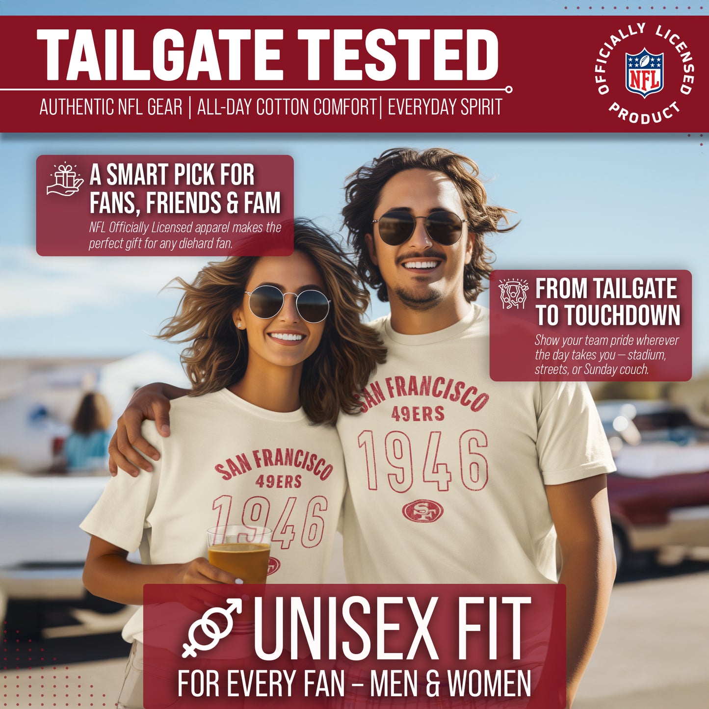 San Francisco 49ers NFL Adult Big Date Tag-Less T-Shirt - Natural