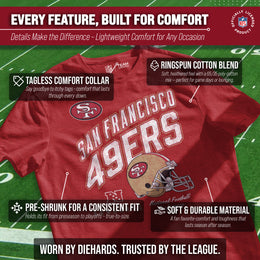 San Francisco 49ers NFL Adult Distressed Helmet Tag-Less T-Shirt - Red Heather