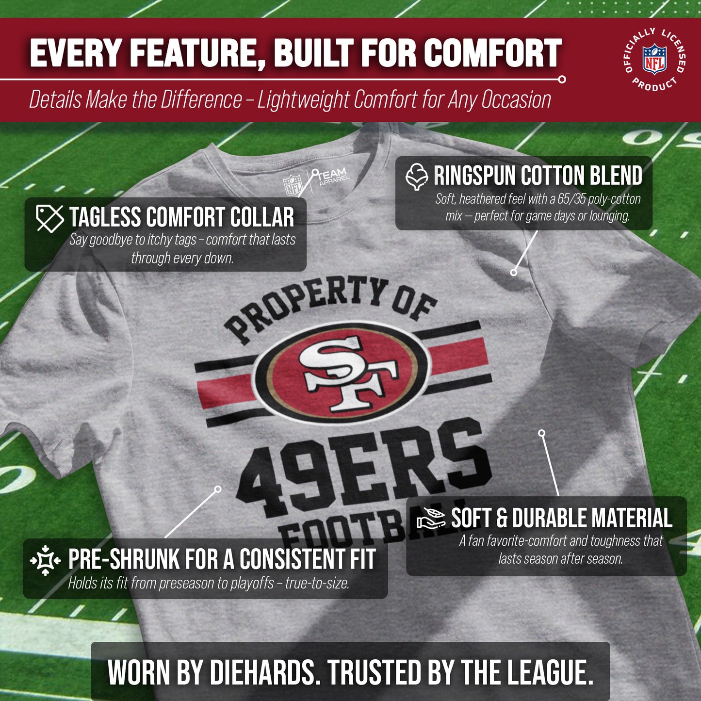 San Francisco 49ers NFL Adult Property Of T-Shirt - Sport Gray